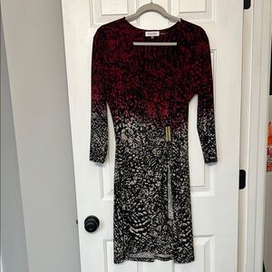 Calvin Klein Red and Black 3/4 Sleeve Wrap Dress